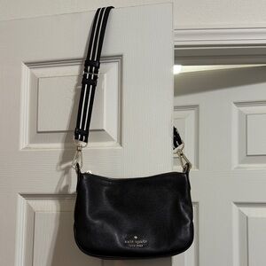 Kate Spade Black Shoulder Bag with Striped Strap
